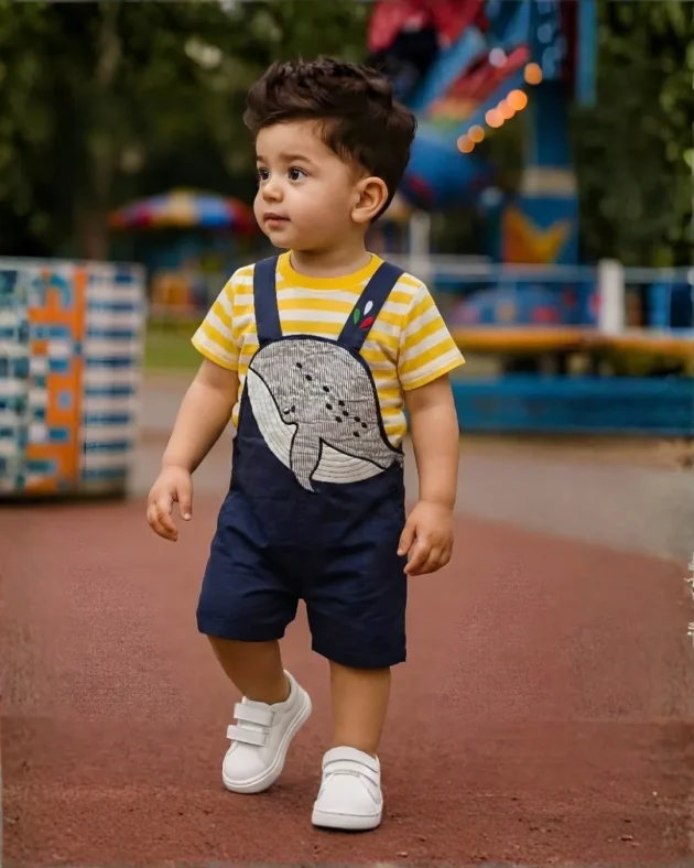 Little Sailor Whale Dungaree Set