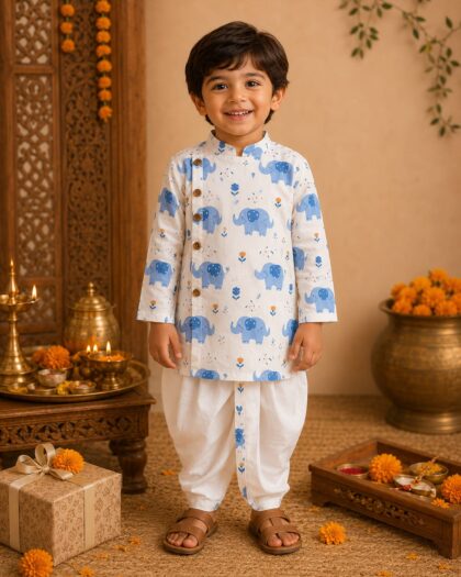 Little Blue Elephant Festive Kurta Dhoti Set