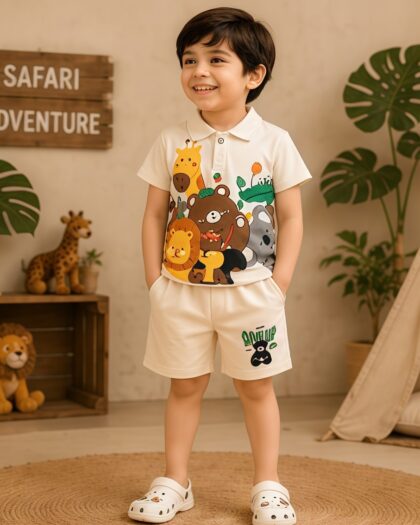 Safari Friends Kids Co-ord Set – Polo T-Shirt & Shorts