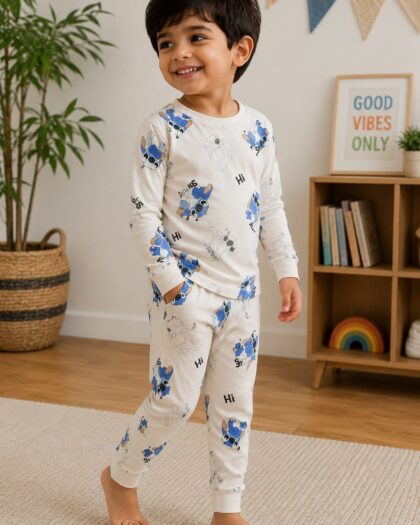Kids Stitch Print Cotton Pajama Set – “Hi Stitch”