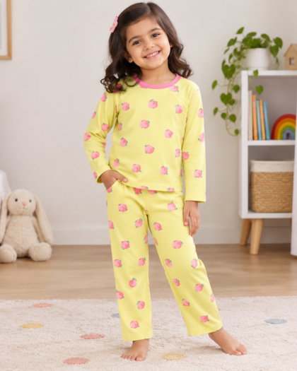Peachy Glow Kids’ Yellow Printed Night Suit