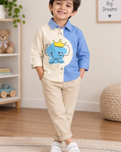 Little Cartoon Blue and White shirt