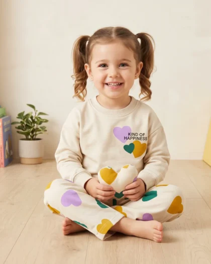Two-Piece Infant's Outfit in Beige with Heart Motif