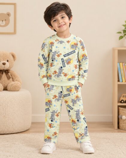 Kids Unisex Cartoon Print Sweatshirt and Track Pants Co-ord Set