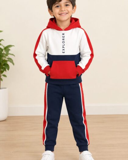Boys Red, White & Navy Blue Explorer Hoodie Tracksuit Set