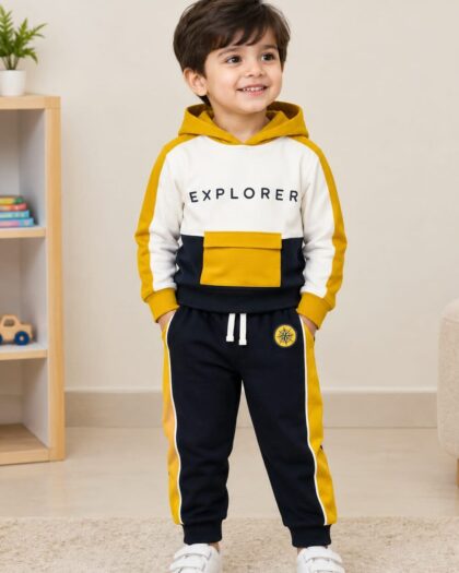 Boys Yellow, White & Navy Blue Explorer Hoodie Tracksuit Set